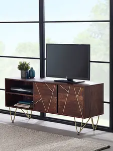 Dark Gold Plasma Media Unit - Solid Mango Wood - L45 x W140 x H60 cm