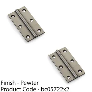 2 PACK - PAIR Solid Brass Cabinet Butt Hinge - 75mm - Pewter Premium Cupboard Fixings