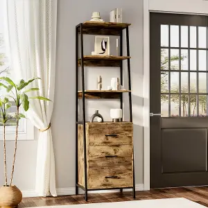 Wooden Bookshelf with Metal Frame 3 Drawers and Shelves