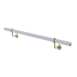 Matt White Stair Handrail Kit & Brass Brackets - 1.2m X 40mm