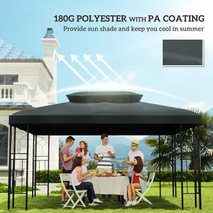 Outsunny 3x4m Gazebo Replacement Roof Canopy 2 Tier Top UV Cover Charcoal Grey