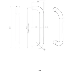 4x Round D Bar Door Pull Handle 247 x 22mm 225mm Fixing Centres Satin Steel