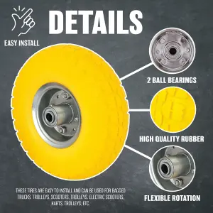 4 X 10" Yellow Sack Truck Trolley Solid Rubber Replacement Wheel Tyre Steel Rim