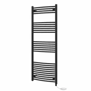 Rinse Bathrooms Electric Heated Towel Rail Curved Black Bathroom Towel Radiator 1600x600mm - 800W