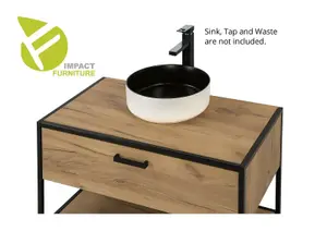 Bathroom Vanity Unit 900mm Countertop Sink Drawer Floor Cabinet Industrial Black Steel Oak Loft Freestanding Brook