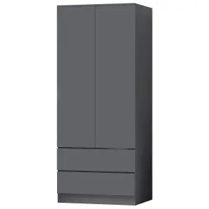 Combination Wardrobe 2 Door 2 Drawer Dark Matt Grey Scratch Resistant