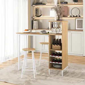 Costway 3PCS Bar Table Chair Set Industrial Dining Table Stools w/ Glass Holders & Wine Racks