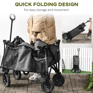 Outsunny Folding Wagon Garden Cart Collapsible Camping Trolley for Outdoor