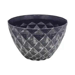 33cm Pot Diamond Planter Grey With Silver Brush Round Plastic Flower Garden