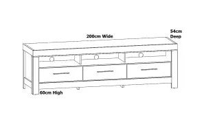 TV Cabinet Stand Unit 3 Drawer Modern LED Light 200cm Wide Long Oak Effect Gent