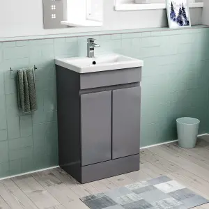 Nes Home 500mm Freestanding Basin Vanity Unit 2 doors Steel Grey Flat Pack