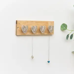 Melody Maison Rustic Silver Monstera Hooks on Wooden Base