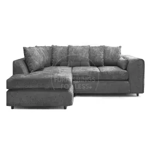 Monaco Chenille Fabric 3 to 4 Seater L Shaped Corner Sofa  Grey Left Hand Facing