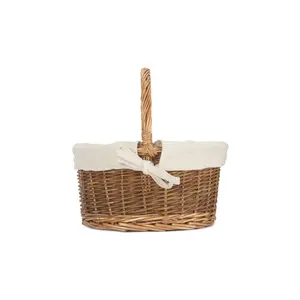 Wicker Shopping Basket with White Lining 28cm H x 29cm W x 22cm D