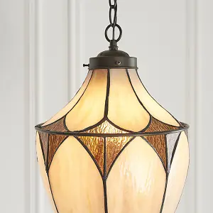 Luminosa Brooklyn 1 Light Medium Ceiling Pendant Dark Bronze, Tiffany glass, E27