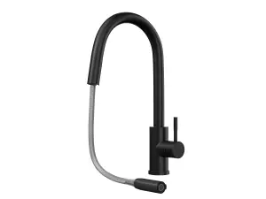 Kersin Velia Matt Black Kitchen Sink Mixer with Concealed Pull Out Hose and Spray Head