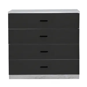 URBNLIVING Height 73cm 4 Drawer Wooden Bedroom Chest Cabinet Modern Ash Grey Carcass and Black Drawers Wide Storage Cupboard Close