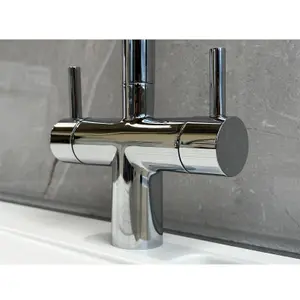 Liquida W03CH Swan Neck Swivel Spout Twin Lever Chrome Kitchen Mixer Tap