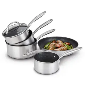 Prestige Scratch Guard Silver Round Stainless Steel Non-Stick Cookware Pan Set Pack of 5