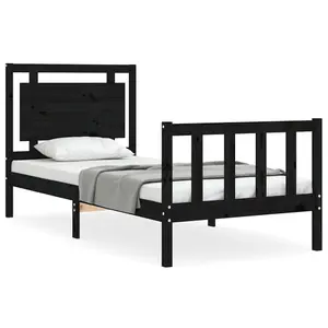 Berkfield Bed Frame with Headboard Black Small Single Solid Wood