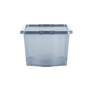 Wham Crystal 5x 28L Plastic Storage Boxes with Lids. Small Size, Strong . Made in the UK Tint Smoke