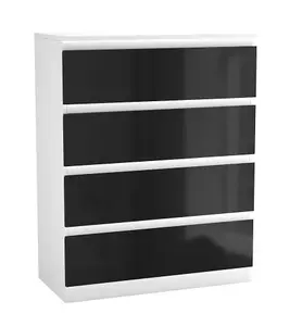 URBNLIVING 90cm Tall 4 Drawer High Gloss Bedside Chest of Drawers with Smooth Metal Runner White & Black