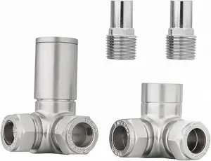 Rinse Bathrooms 15mm Round Head Corner Radiator Valves Corner Towel Rail Valve Satin Nicke