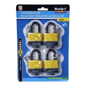 Blue Spot Tools - 4 Pce 40mm Weather Resistant Padlocks Keyed Alike