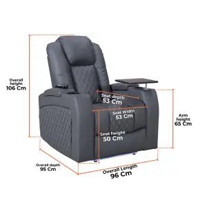 Electric Recliner Chair with Cooling Cup Holders and USB Ports in Grey Leather Aire - Pavia