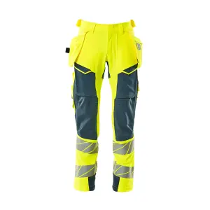 Mascot Accelerate Safe Trousers with Holster Pockets - Hi-Vis Yellow/Dark Petroleum   (32.5) (Leg Length - Short)