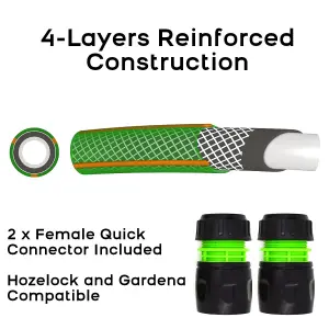 Garden Hose Pipe, Outdoor Tap to Reel Connection Set, 4 Layer Non-Toxic 1/2" Hose (Green, 1 m / 3.28 ft + 2 Quick Connectors)