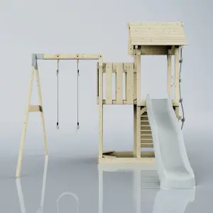 PolarPlay Balcony Tower Kids Wooden Climbing Frame with Swing and Slide - Swing Bjorn Mist