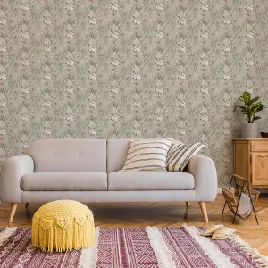 GoodHome Maristow Sage Metallic effect Floral Textured Wallpaper