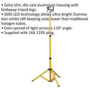 110V Telescopic Floodlight - 10W SMD LED - Aluminium Housing - 800 Lumens