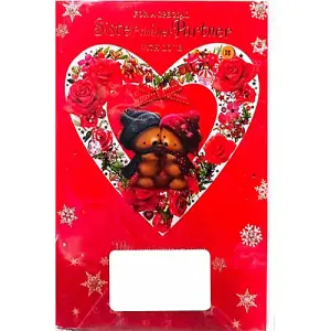 Simon Elvin For A Apecial Sister And Her Partner Heart Christmas Card (Pack of 6) Red/White/Green (One Size)