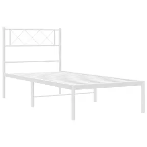 Berkfield Metal Bed Frame with Headboard White 90x190 cm 3FT Single