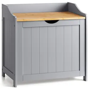 Wooden Laundry Box Bin Grey Bamboo Bathroom Storage Basket Linen Chest Christow