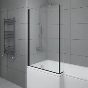 SunDaze 6mm Toughened Safety Glass L Shaped Shower Bath Screen Fixed Return Black