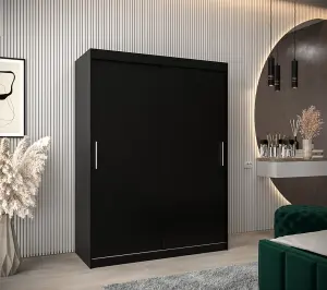 Tokyo Contemporary 2 Sliding Door Wardrobe 5 Shelves 2 Rails Black Matt (H)2000mm (W)1500mm (D)620mm