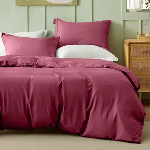 Odil Microfiber Solid Colour Duvet Cover Set with Pillowcases Burgundy / Super King Duvet Cover Set