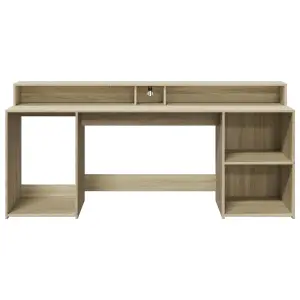 Berkfield Desk with LED Lights Sonoma Oak 200x55x91 cm Engineered Wood