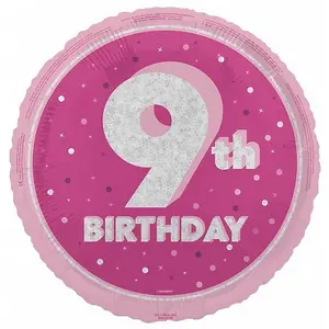 Unique Party Prismatic 9th Birthday Foil Balloon Pink (One Size)