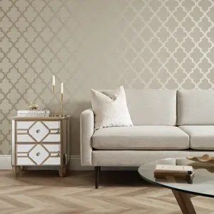 Camden Trellis Wallpaper In Cream And Gold