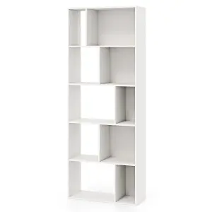 COSTWAY 5-tier Bookshelf Freestanding Wooden Bookcase White Storage Shelf