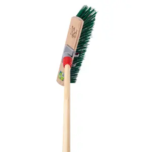 Hardys Wooden Brush Broom Heavy Duty Stiff Synthetic Plastic Bristles Outdoor Yard Driveway Sweeping Long Handle - 15"