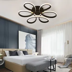 Modern 6 Curved Shape Black Acrylic Symmetric Petal LED Semi Ceiling Light Fixture 58CM Dimmable