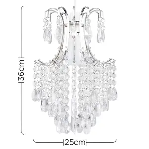 ValueLights Donah Silver Ceiling Pendant Droplets Shade and B22 GLS LED 10W Cool White 6500K Bulb