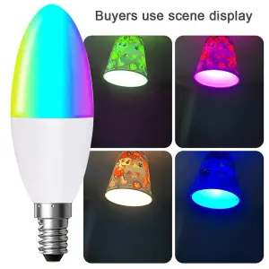 4.5W E14 LED Bulb Base Smart WIFI RGB + White + Warm White 4.5W LED Candle 6000K-3000K, RGB Colour LED Bulb, for Kitchen, Bedroom