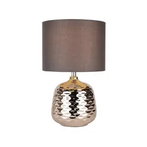 First Choice Lighting Ripple Chrome Grey Ceramic 32 cm Table Lamp With Shade