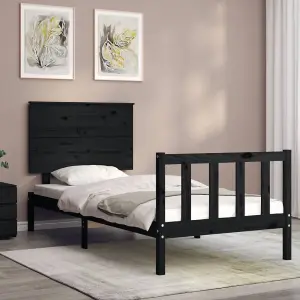 Berkfield Bed Frame with Headboard Black 90x200 cm Solid Wood